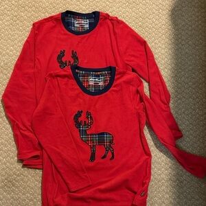 Eddie Bauer Red Long Sleeve Tees with Plaid Reindeer